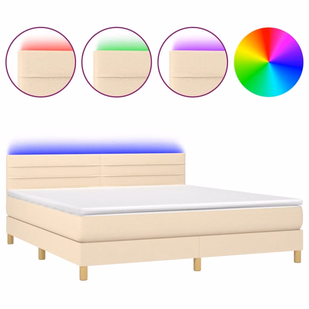 Letto a Molle con Materasso e LED Crema 160x200 cm in Tessuto