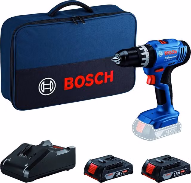 Trapano Avvitatore con Percussione Bosch GSB 18V-25 con 2 Batterie da 2,0 Ah e Borsa Blu