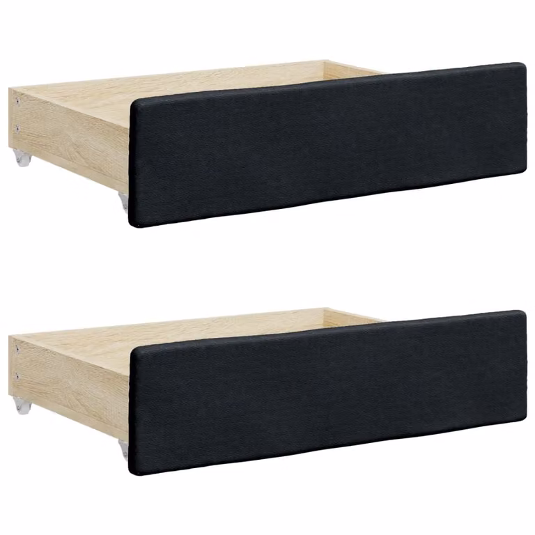 Cassetti da Letto 2pz Neri in Legno Multistrato e Pelle finta