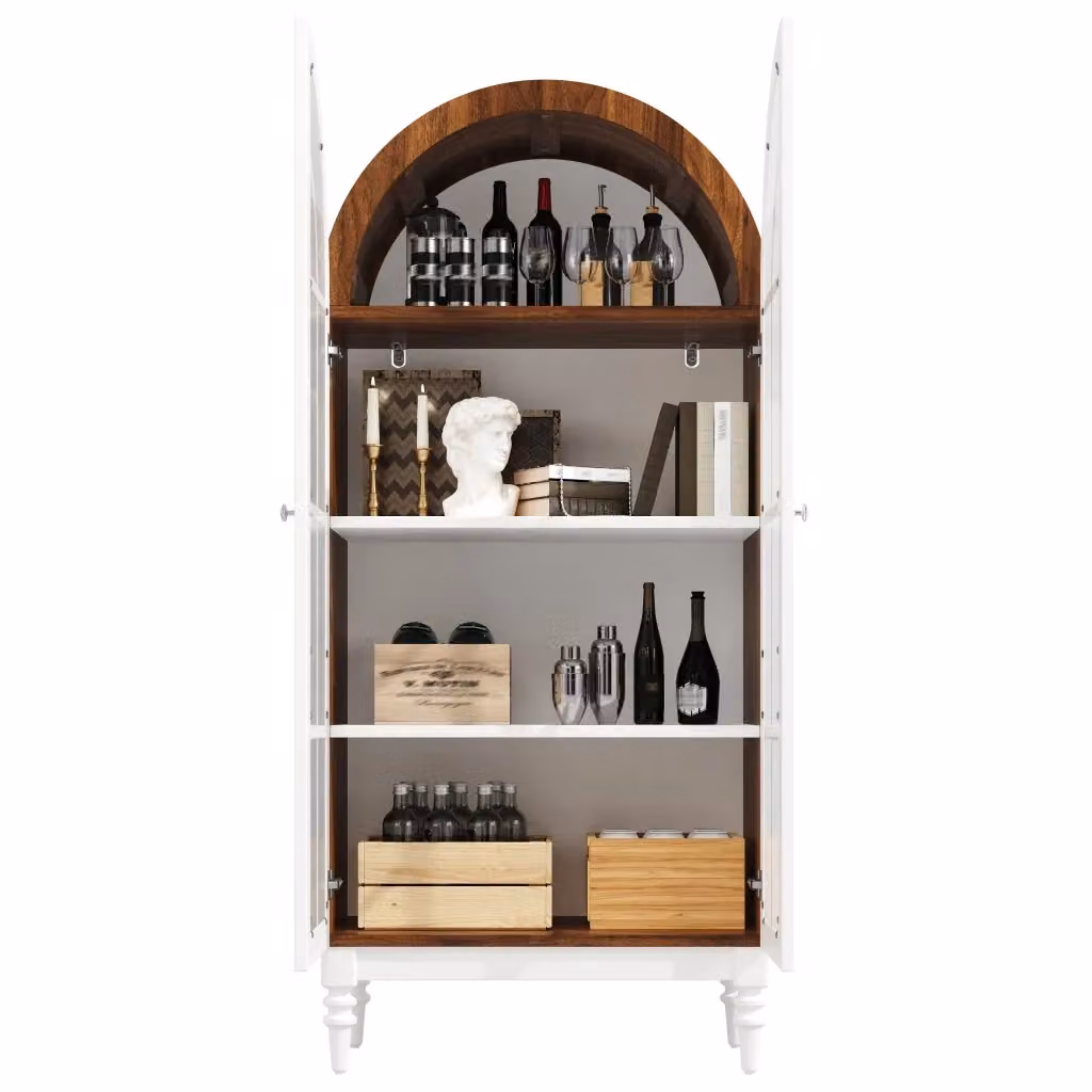Vetrina Chicfurn moderna in MDF bianco con 2 ante in vetro rigato e 3 ripiani per soggiorno e sala da pranzo L/P/H: 76 x 38.5 x 165 cm – 2