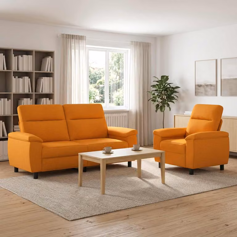 Set di 2 divani moderni vidaXL in tessuto giallo e arancione con struttura in metallo per il tuo soggiorno