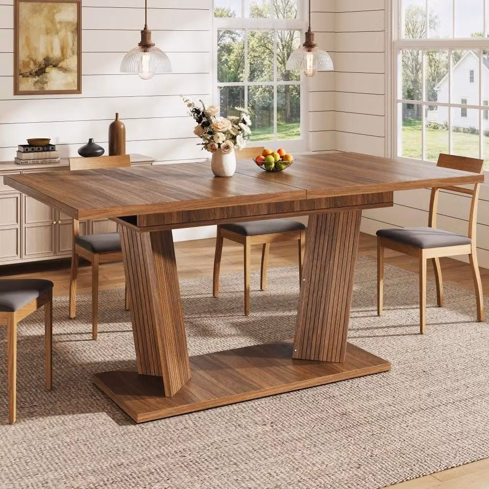 Tavolo da pranzo allungabile - Design moderno - 120/160 x 80 x 76 cm - Struttura in MDF con cornice in legno - Base stabile - Piedini regolabili antiscivolo - Marrone scuro