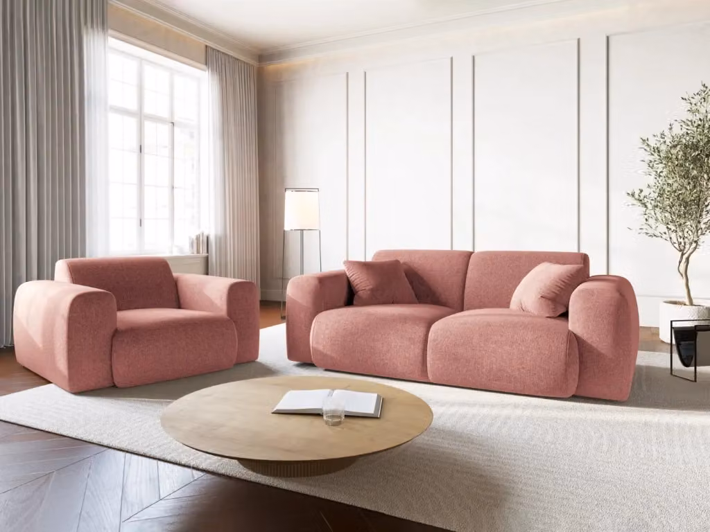 Divano 2 posti Nolio Cosmopolitan Design in ciniglia rosa con cuscini coordinati L: 170 cm, P: 72 cm, H: 64 cm – 2