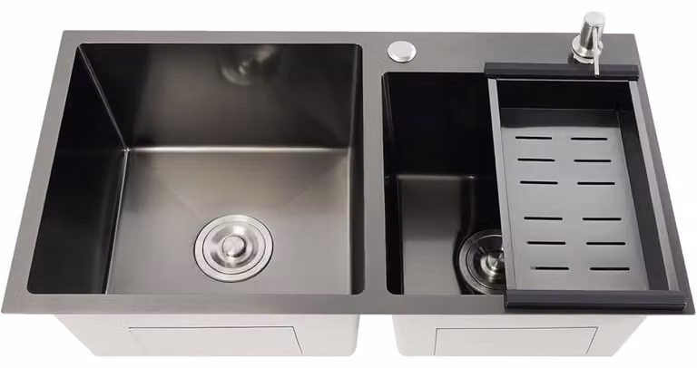 Lavello da cucina a due vasche - Acciaio inossidabile - 78x43x22 cm - Da incasso e da appoggio - Design moderno - Lavello per cucina