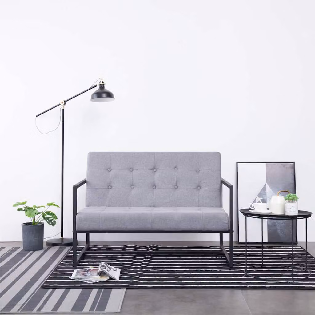 vidaXL Divano a 2 Posti Moderno in Tessuto Grigio con Struttura in Legno e Metallo