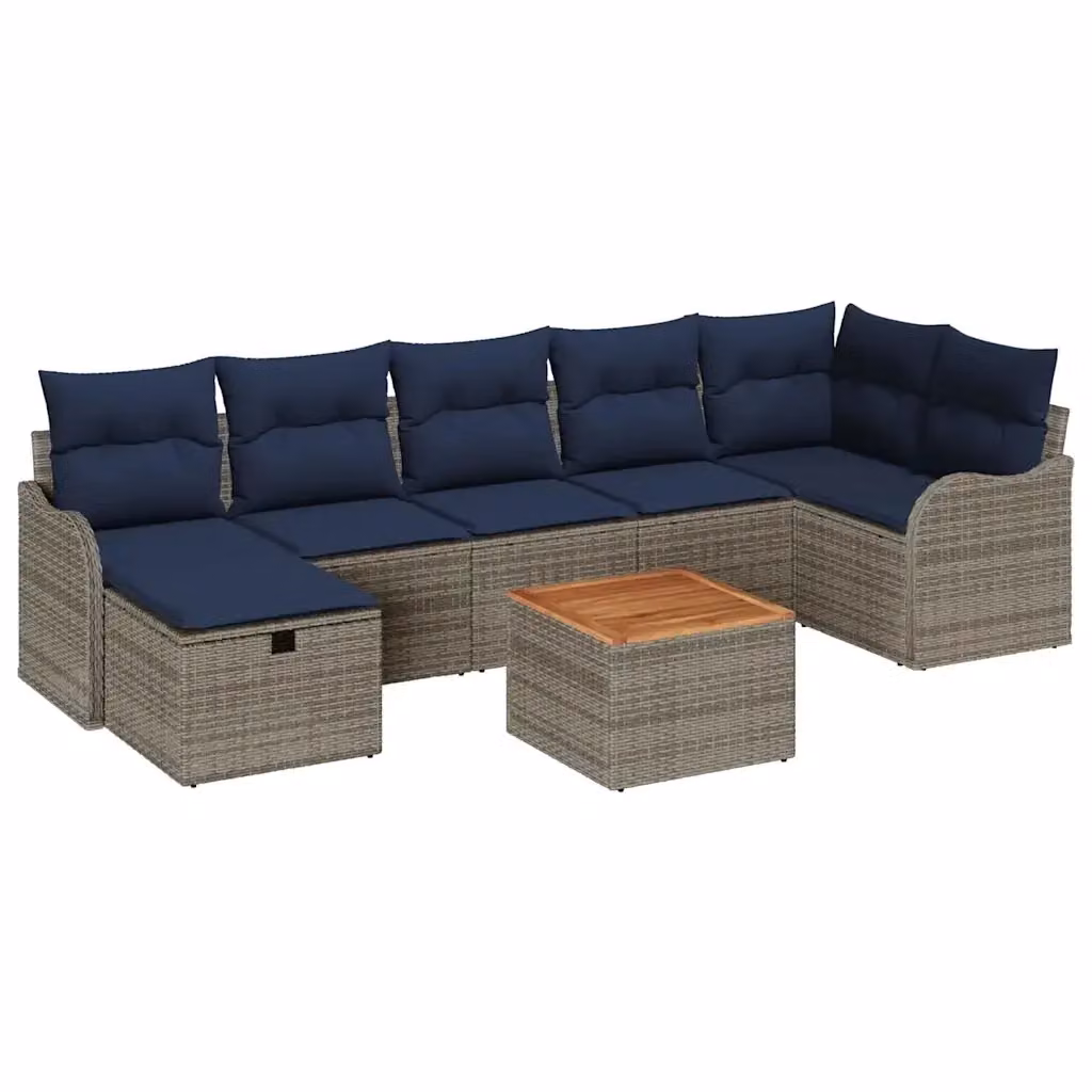 Set Divano da Giardino 8 Pezzi vidaXL in Polyrattan Grigio e Marrone con Cuscini e Tavolino da Caffè – 2