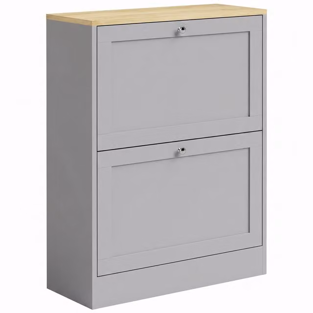 HOMCOM Scarpiera 12 paia di scarpe con 2 cassetti ribaltabili e ripiani regolabili, 60x23,5x80 cm, grigio   Aosom Italy