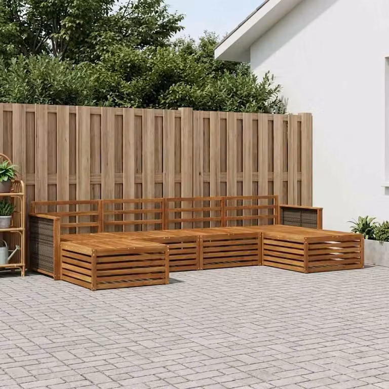 Set di divani da esterno vidaXL in legno di acacia massello marrone, composizione a L con 6 pezzi