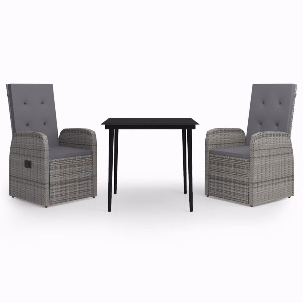 Set da Pranzo da Giardino 3 pz con Cuscini Grigio