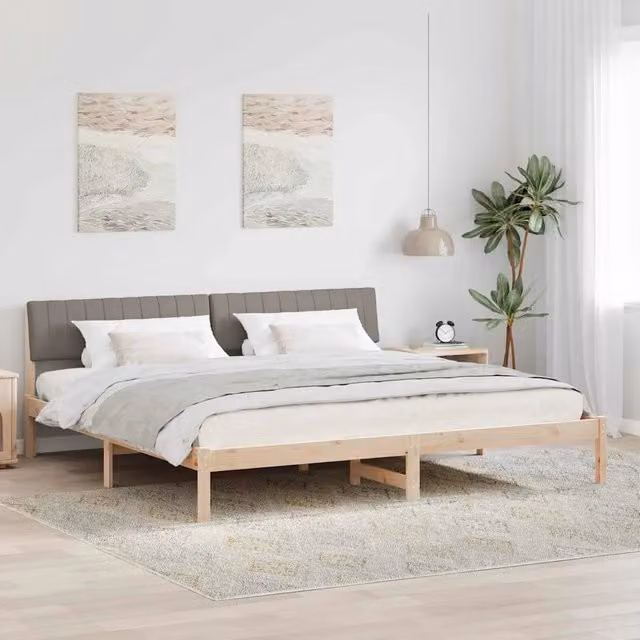 Struttura del letto con testiera in tessuto e legno massello vidaXL, colori marrone, beige e grigio, L/P/H: 200 x 200 x 78,5 cm – 1