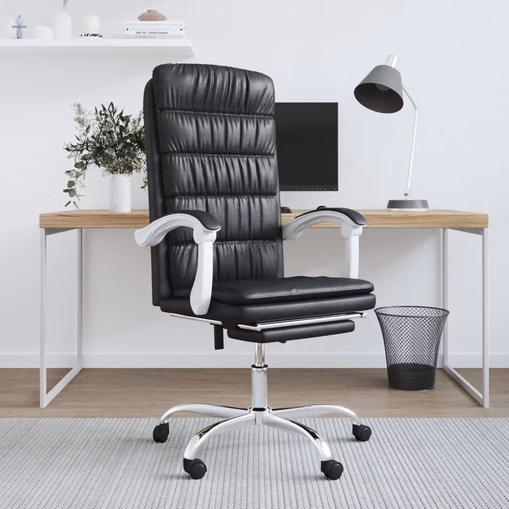 The Living Store Sedia da ufficio con funzione reclinabile in ecopelle nera