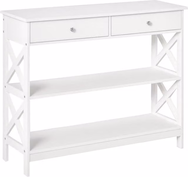 Consolle da ingresso Xylo bianca con 2 cassetti e 2 ripiani, L 100 x P 30,5 x H 80 cm