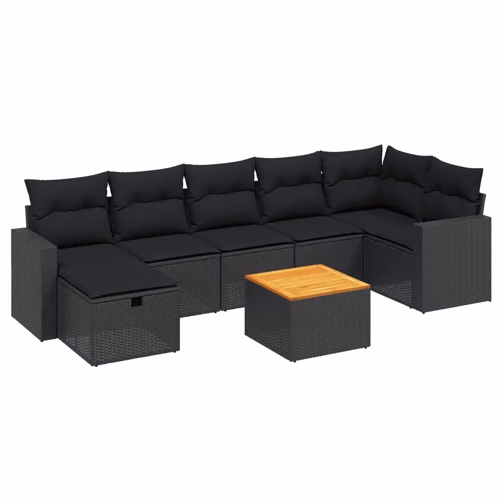 Set di Divani da Giardino vidaXL a Forma di L con Cuscini Nero in Polyrattan e Acciaio – 2