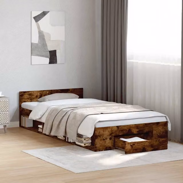 Telaio letto con contenitore vidaXL in legno Rovere Fumo L: 80 cm, P: 200 cm, H: 83 cm – 1