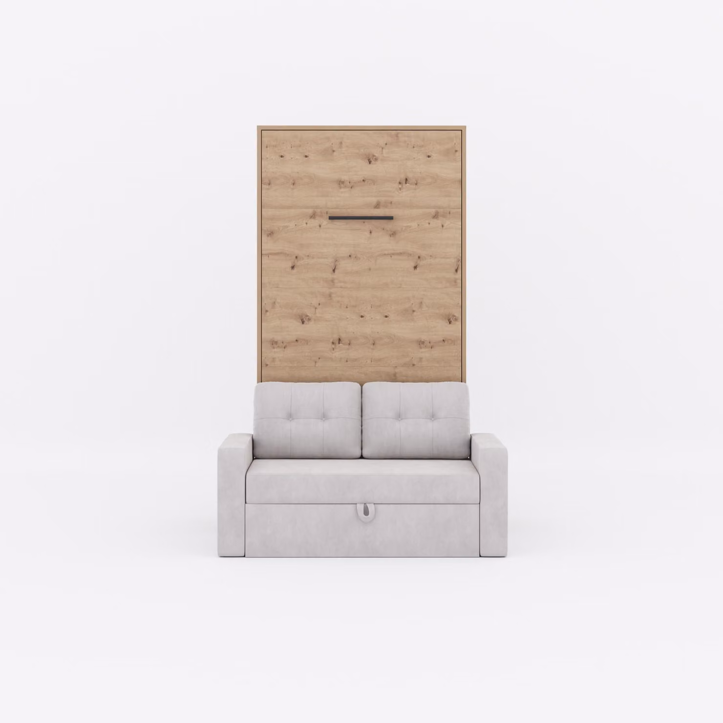 Letto a scomparsa M3 (profondità 55 cm) verticale 100x200 incl. divano grigio sabbia Rovere selvatico
