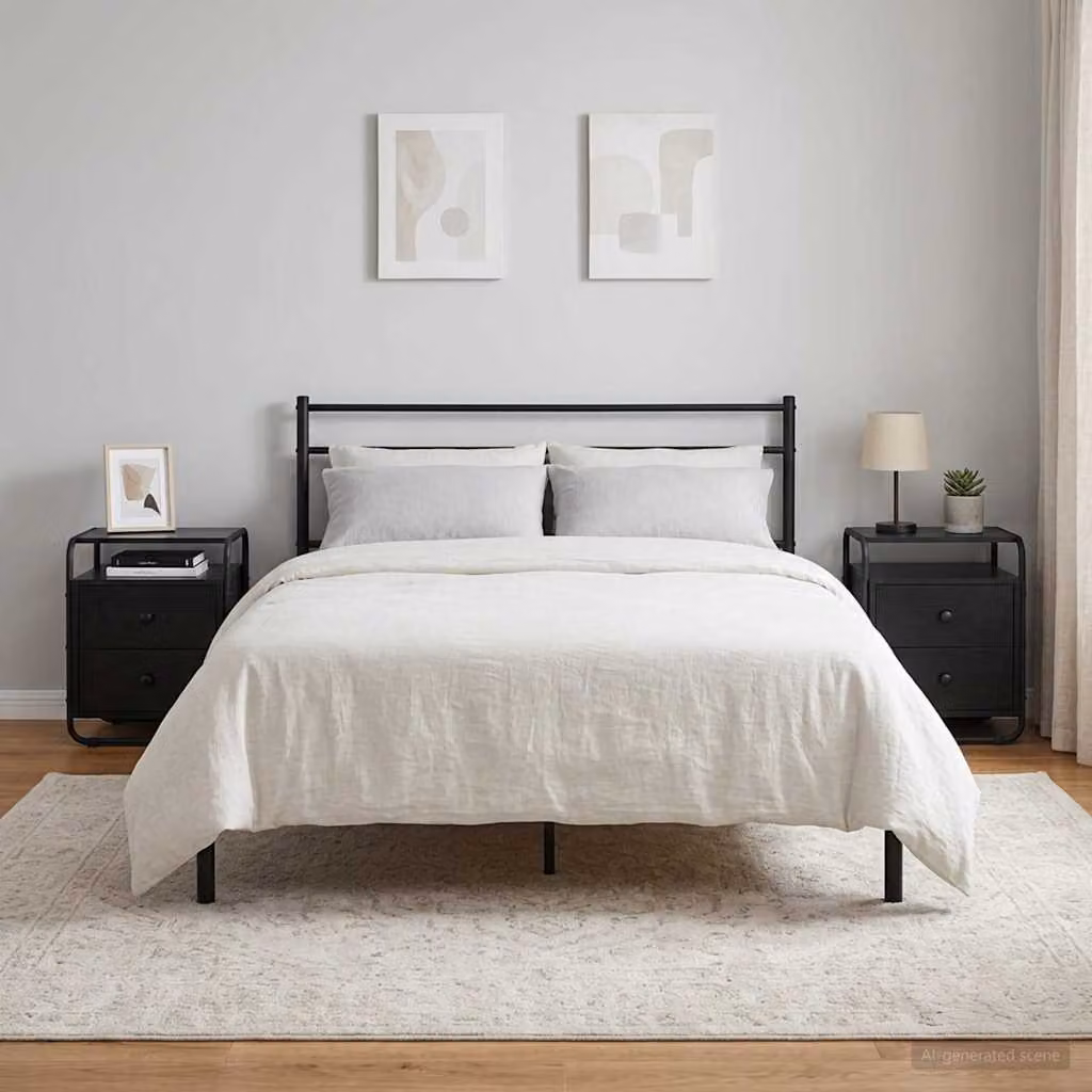 Set di 2 Armadi da Notte vidaXL in Legno MDF e Metallo, Colore Nero e Marrone
