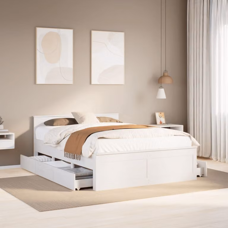 Letto con giroletto e testata vidaXL in legno di pino bianco L/P/H: 200 x 140 x 206 cm