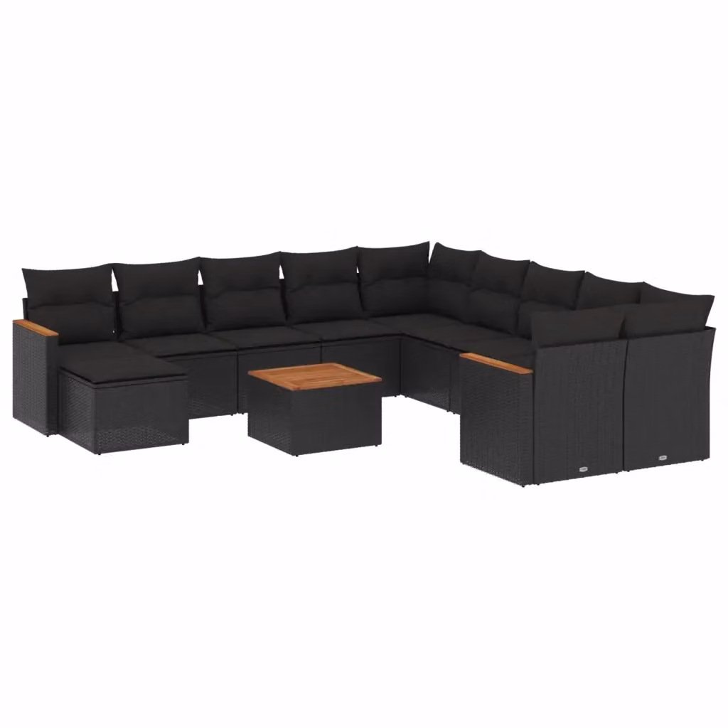 Set di divani da giardino vidaXL a forma di U in polyrattan nero con cuscini e tavolino da esterno – 2