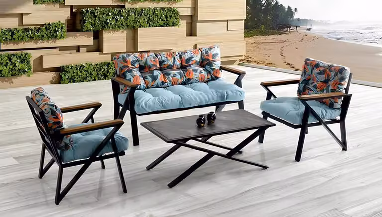 Gartenmöbel Sitzgruppe Sitzgruppe Sitzer Blau Couchtisch Set 4tlg Sofa