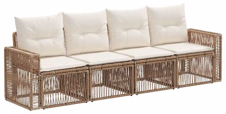 Set di divani da giardino, 4 pezzi. Colore: beige e crema, materiale: rattan sintetico