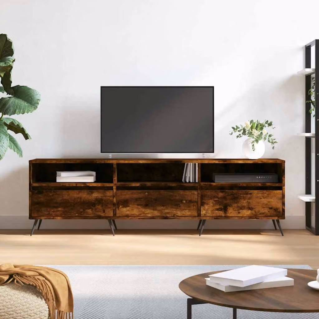 vidaXL Mobile Porta TV Rovere Fumo in Legno e Metallo, L 150 cm x P 30 cm x H 44,5 cm