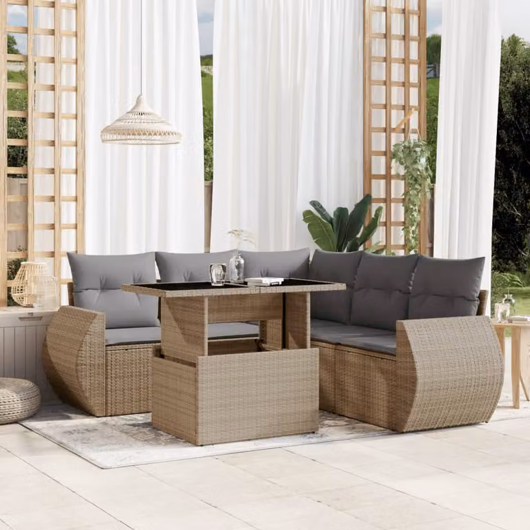Set Divano da Giardino vidaXL 6 pz a L in Polyrattan con Cuscini Beige e Grigio