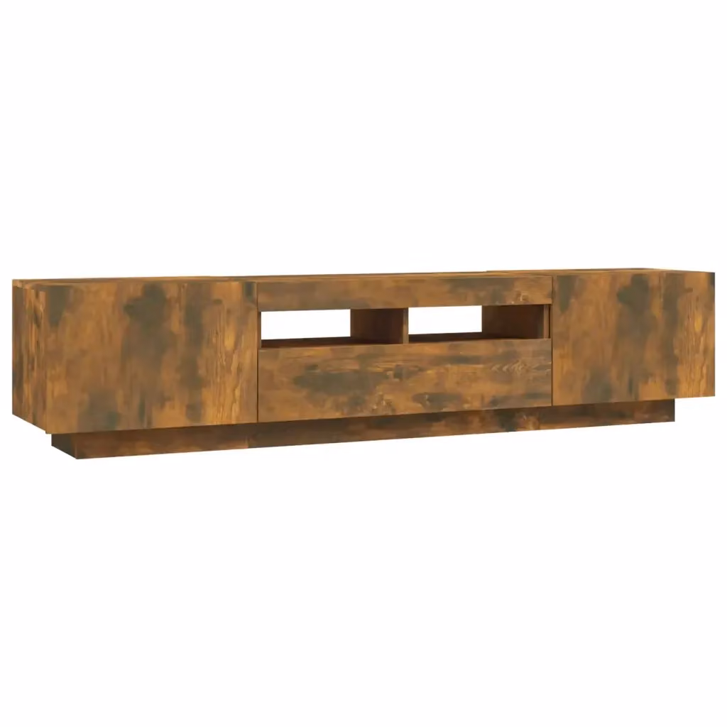 Set di mobili TV moderno vidaXL in legno multistrato color rovere fumo con luci LED integrate per il tuo soggiorno, 2 pezzi – 2