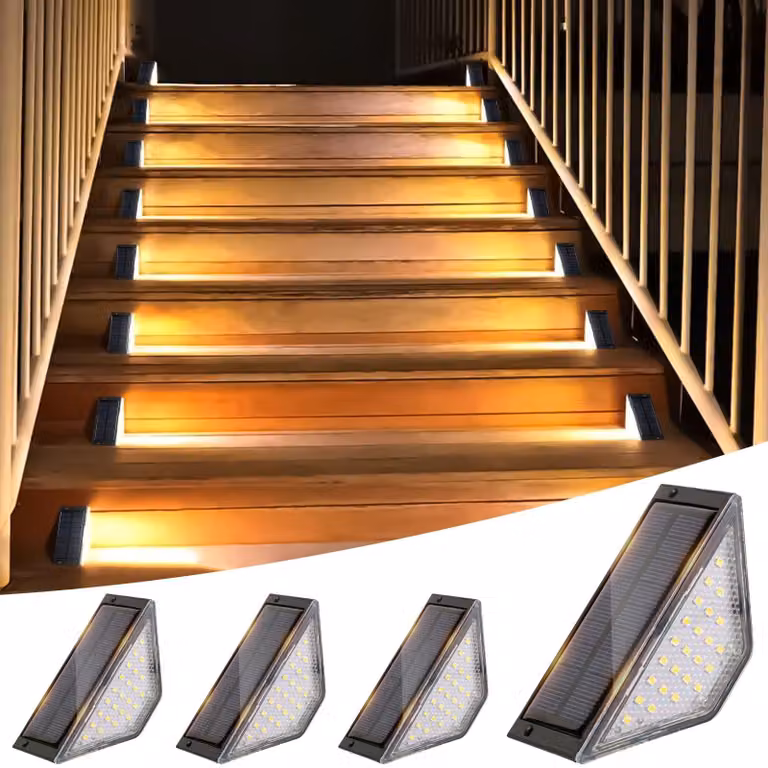 4 luci solari per gradini, impermeabili (grado di protezione IP65), con 24 LED