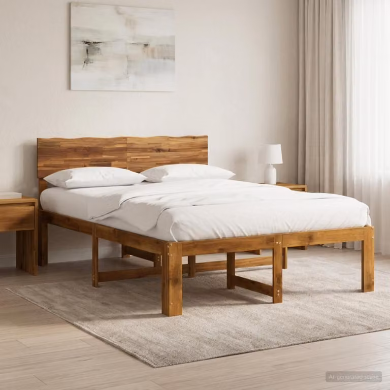 Letto matrimoniale con testiera vidaXL ROSTOCK in legno di acacia naturale L/P: 140 x 190 cm