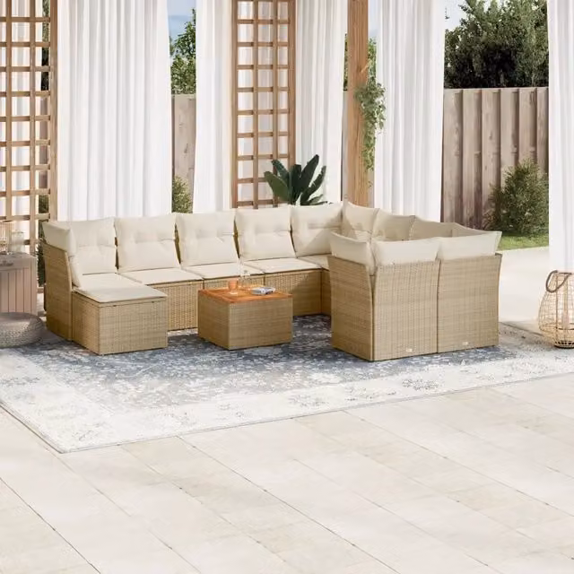 Set di divani da giardino VIDAXL in polyrattan con 11 pezzi e cuscini beige