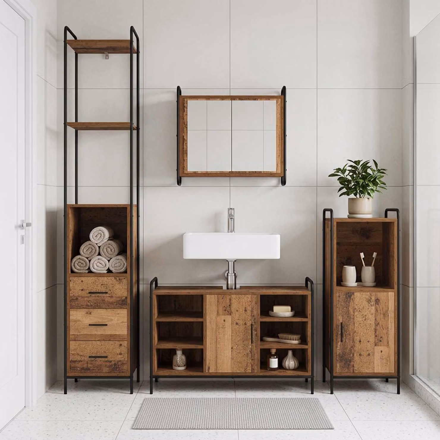 vidaXL Set di Armadi da Bagno 3 pz Legno antico 40 x 36 x 181 cm