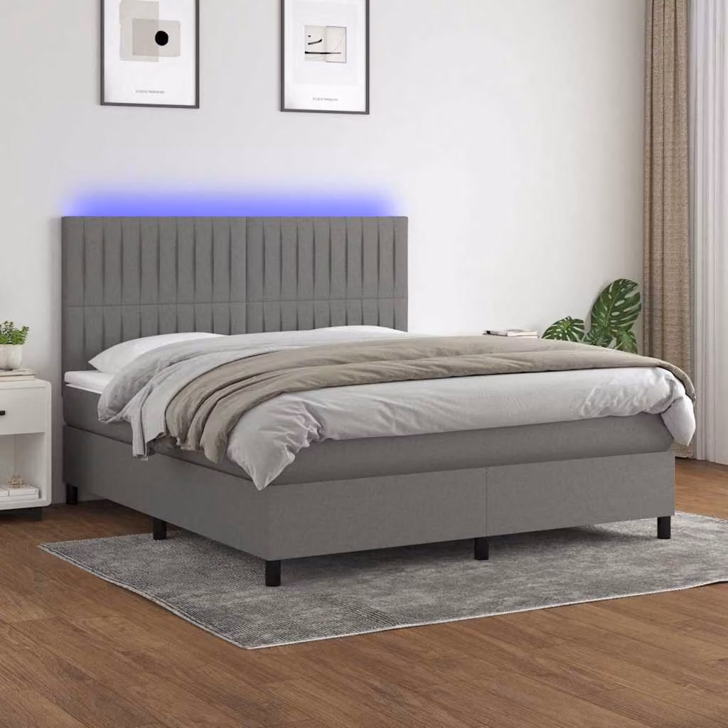Letto Ibrido con Materasso e Illuminazione LED vidaXL in Tessuto Grigio e Bianco L/P: 180 x 200 cm – 1