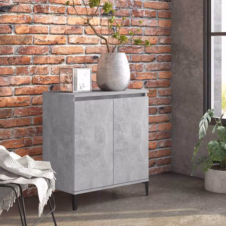 Credenza vidaXL in stile industriale in legno e metallo, Grigio e Beige, L: 60 cm, P: 35 cm, H: 70 cm