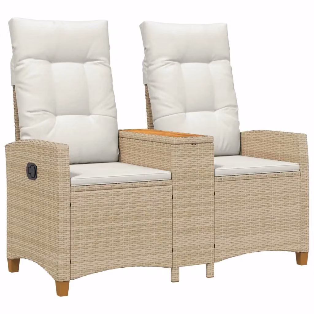 Panchina reclinabile con tavolo da 2 posti vidaXL in rattan e metallo, Beige e Bianco Crema, L 126 x P 65 x H 112 cm – 2