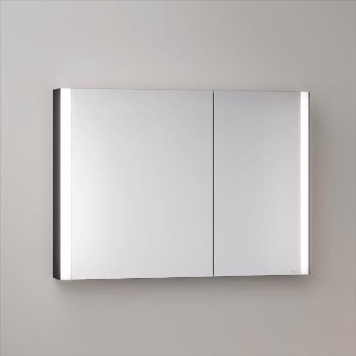 Mobiletti specchio a parete Keuco Royal Metis LED, dimensioni 100 x 71 cm, 2 ante con riscaldamento a specchio, design asimmetrico, finitura francese
