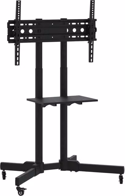 Supporto TV HELLOSHOP26 con rotelle per schermi da 32 a 70 pollici, altezza regolabile e funzione di inclinazione, stile moderno in acciaio nero, L: 78 cm, P: 56 cm, H: 159 cm