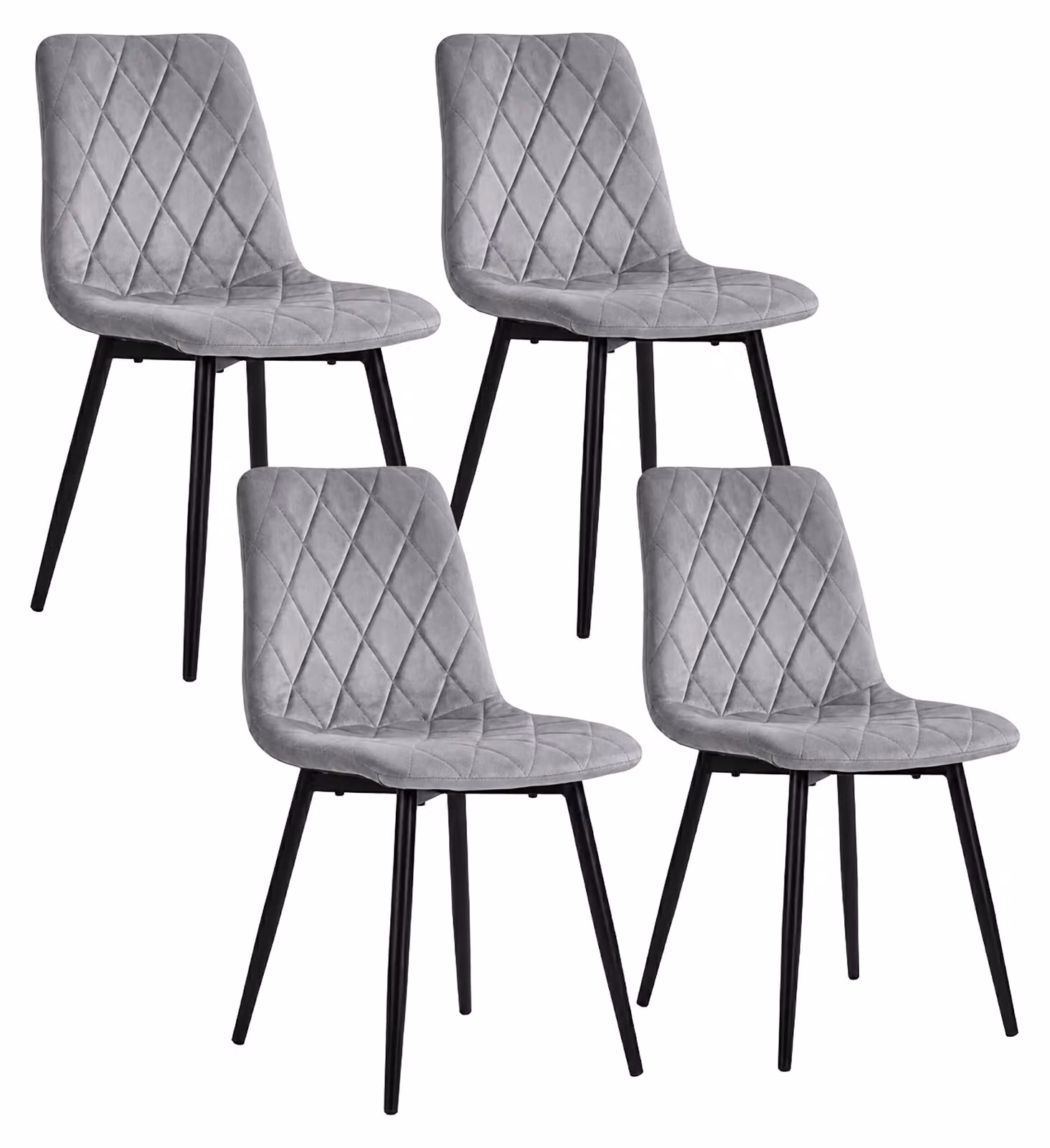 Relaxdays, set di 4 sedie da pranzo, tessuto velluto, gambe in metallo, portata massima 120 kg, adatte per soggiorno e cucina, sedia da cucina imbottita, colore grigio