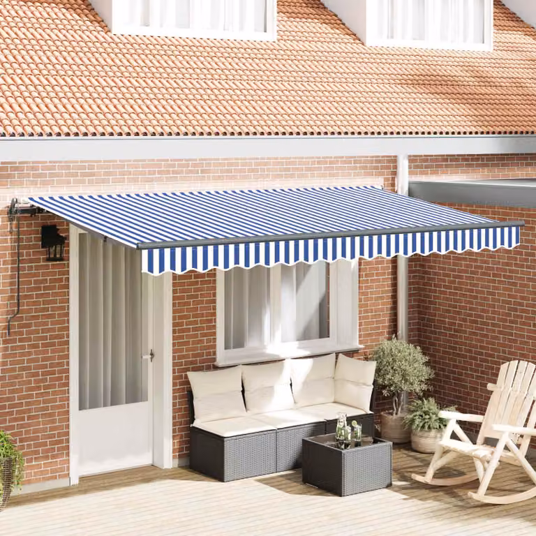 Tenda retrattile con bracci pieghevoli vidaXL in alluminio e poliestere, Blu, L: 350 cm, P: 200 cm