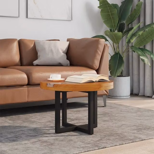 Tavolino da Salotto in Legno di Teak e Resina 60 cm
