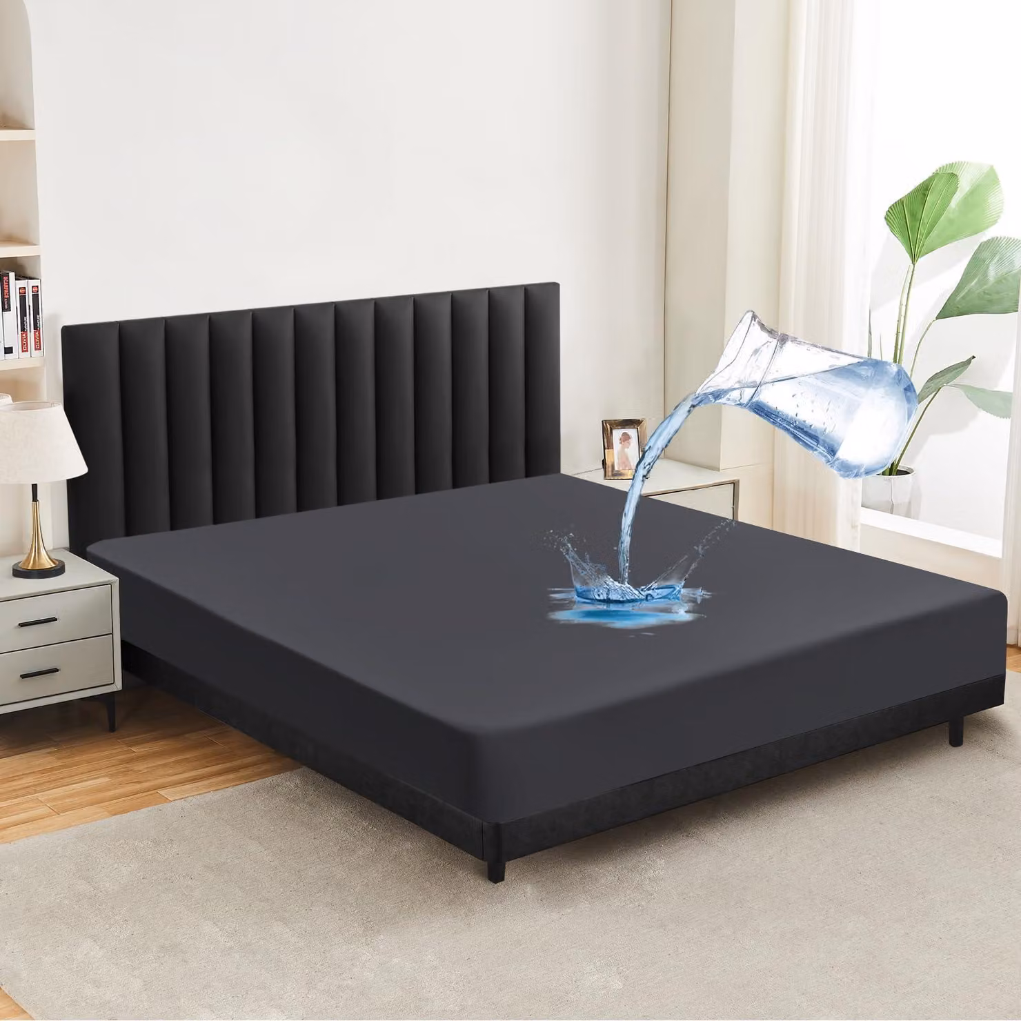 Coprimaterasso impermeabile 180x200 cm, lenzuolo con elastico antiliquido, colore antracite
