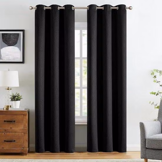 Ibenzoa® Tende oscuranti termiche, set da 2, 140x245 cm, nere – isolanti, oscuranti, motivo geometrico, con passanti, adatte per soggiorno, camera da letto o ufficio