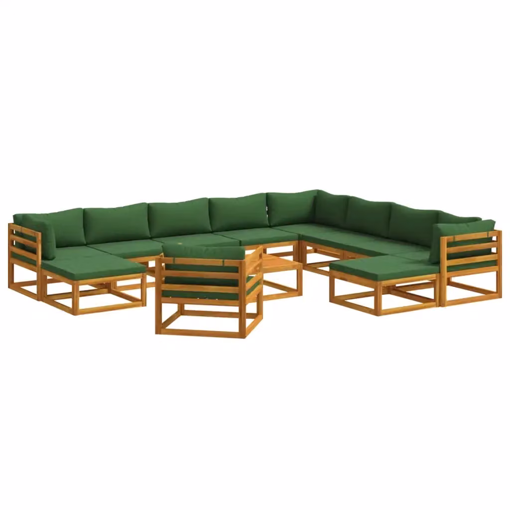 Set di divani da giardino vidaXL in legno di acacia massello con cuscini e tavolino, colore marrone e verde – 2