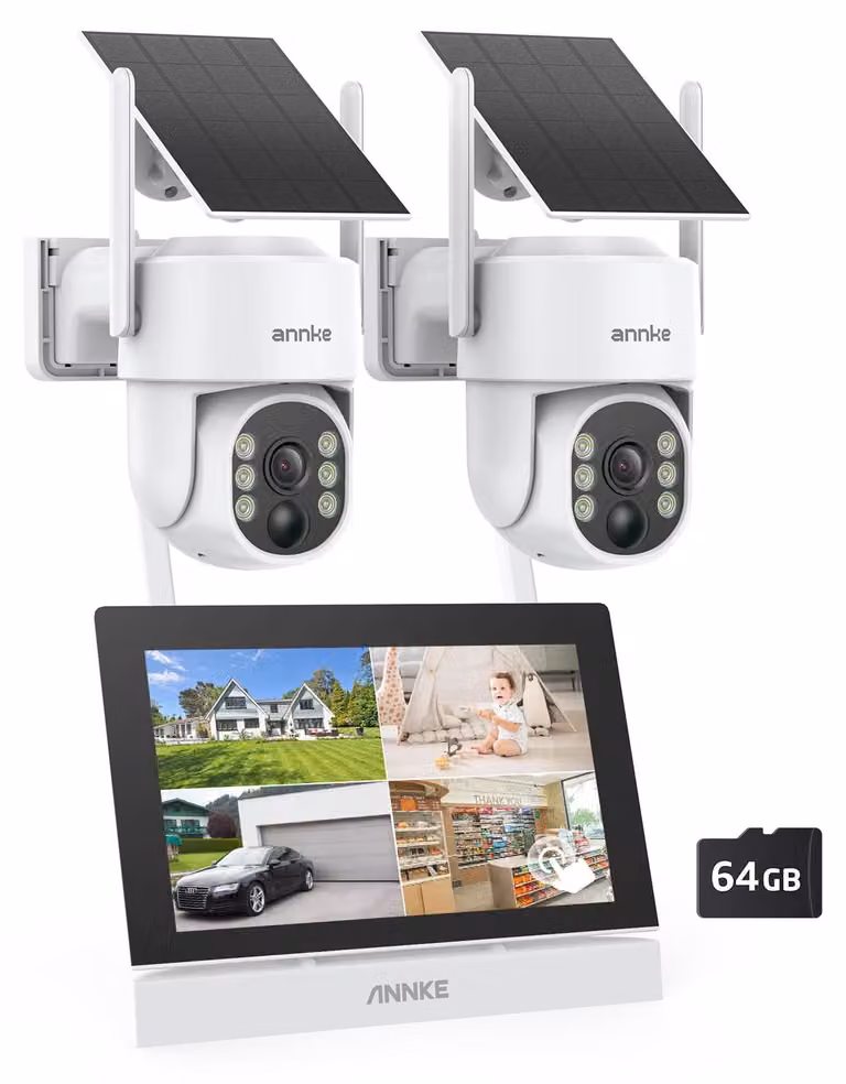 Kit di telecamere di sicurezza 4MP PTZ wireless, con pannello solare, monitor touchscreen e progettato per uso esterno
