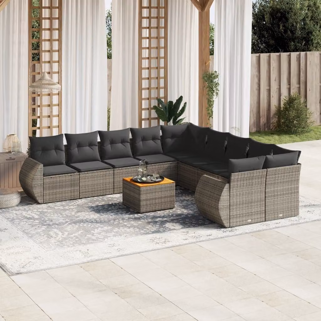 Maison Exclusive - Set Divani da Giardino 11 pz con Cuscini in Polyrattan Grigio