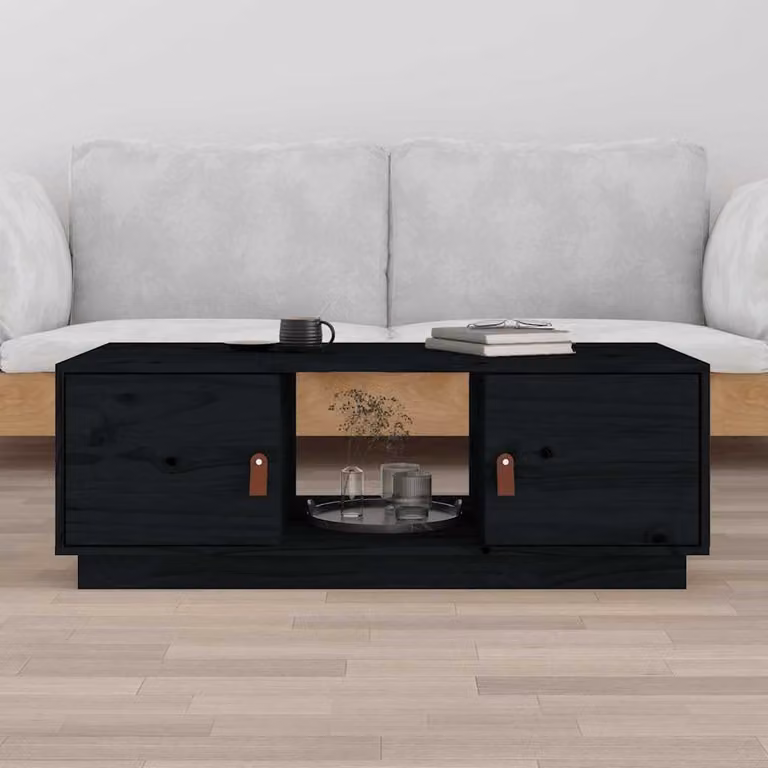 vidaXL Tavolino da Salotto Moderno in Legno Massello di Pino Nero L: 100 cm, P: 50 cm, H: 35 cm