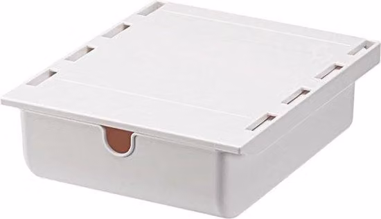 Uniqoos® Cassetto autoadesivo da montare sotto il tavolo – Contenitore nascosto in plastica, 23,5 x 19,8 x 7,1 cm, bianco, ideale per ufficio, scuola e casa