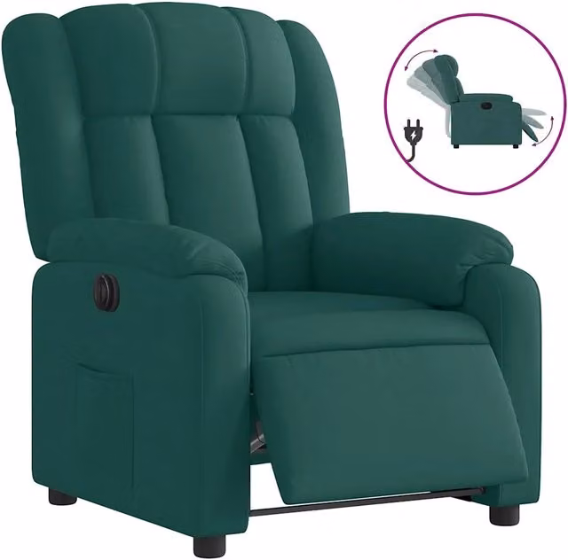 Poltrona | Sedia Relax Elettrica Reclinabile Verde Scuro in Tessuto