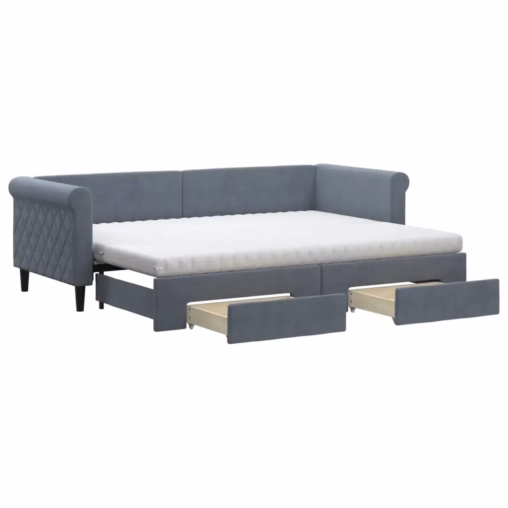 Divano Letto Estraibile con Cassetti vidaXL in Velluto Grigio L/P/H: 229 x 80 x 68 cm – 2