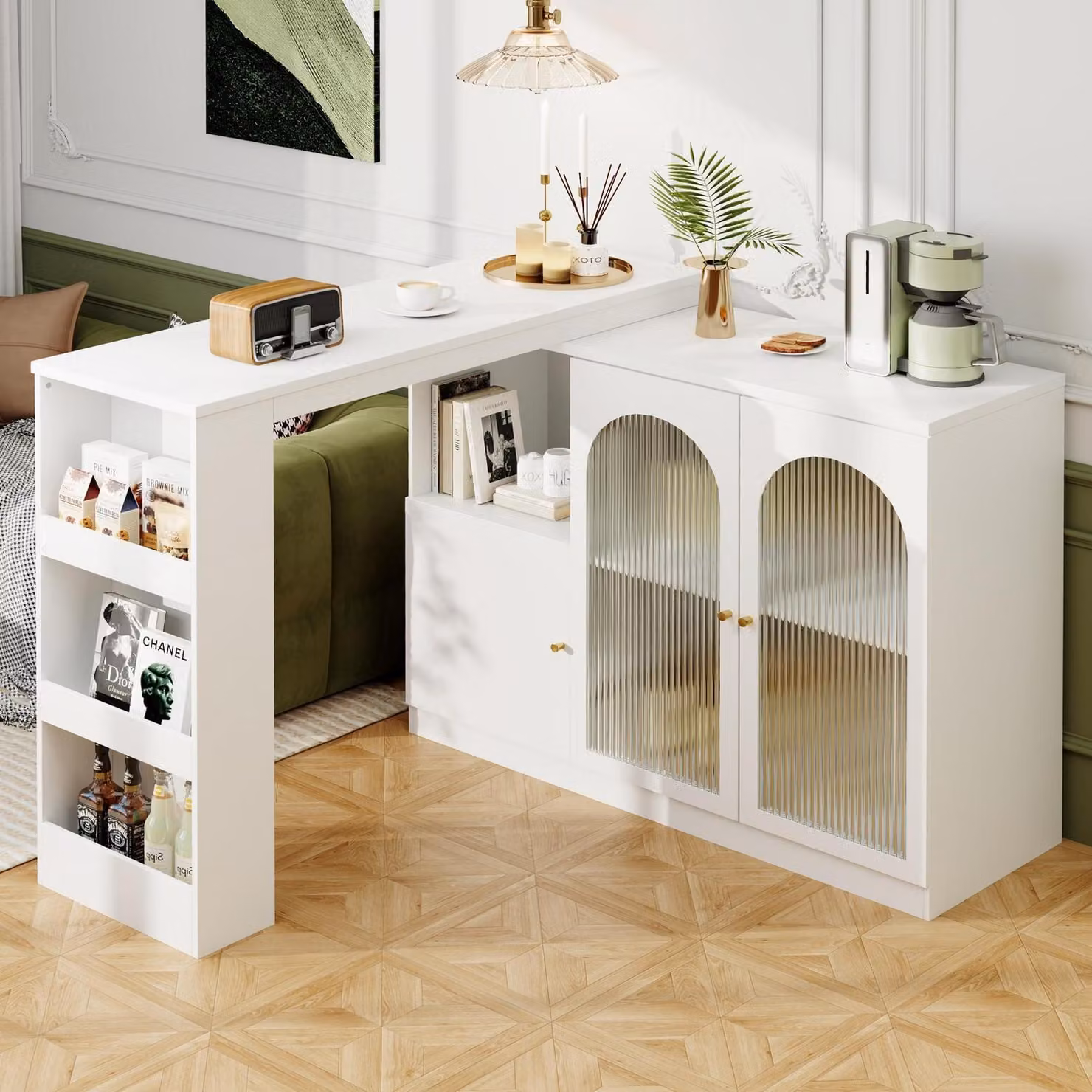 Tavolo pieghevole da pranzo con spazio contenitivo, tavolo da cucina allungabile, con cassetto e ripiani, colore bianco, dimensioni 120x103 cm
