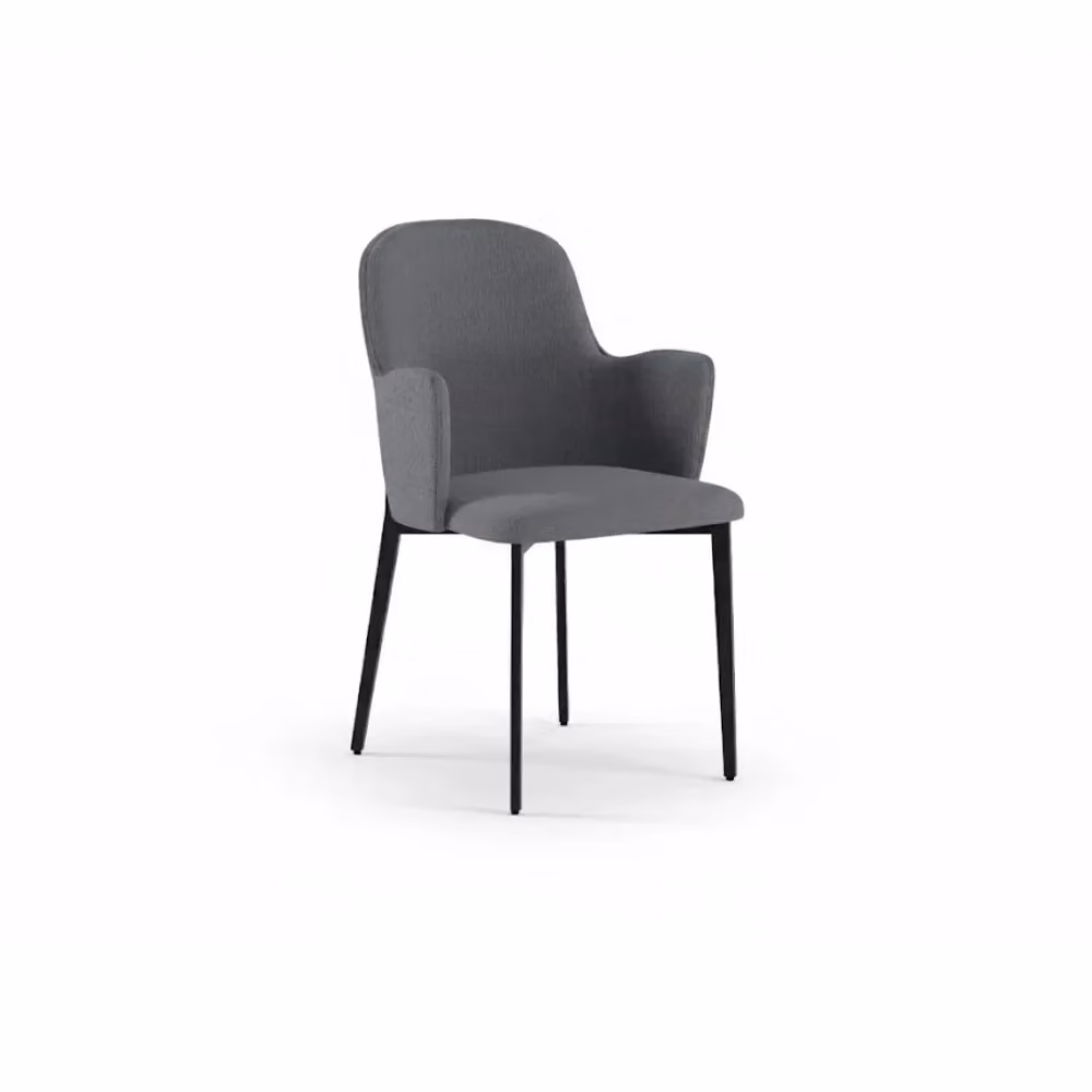 Set di 4 sedie da pranzo Flow Duzzle imbottite in tessuto grigio con struttura in metallo nero opaco – 2